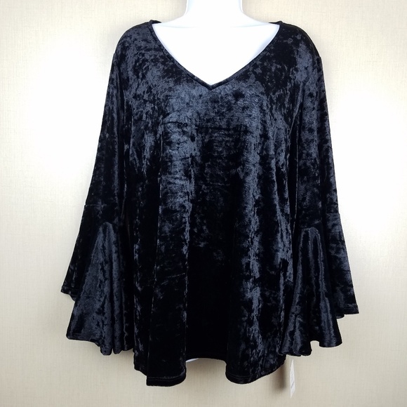 Valerie Stevens Tops - Valerie Stevens Crushed Velvet Bell Sleeve Blouse